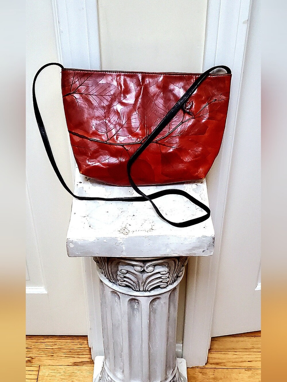 C.L. Whiting Leaf Leather Artisan Collection Red Leather Crossbody Bag